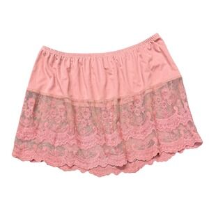 Indigo Thread Co. Women's  Pink Coral Lace Slip Mini Skirt Stretch Waist SZ M‎